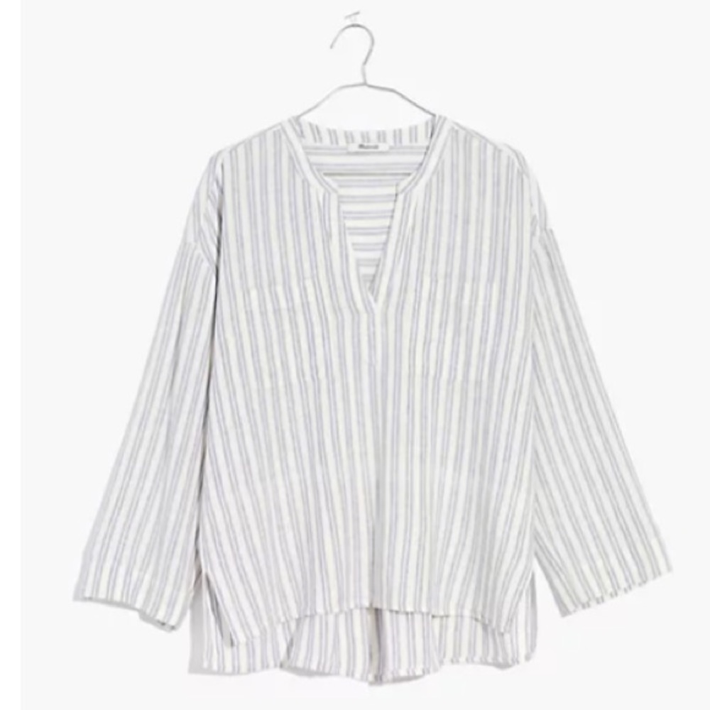 NWOT Madewell Linen-Blend Lakeline Popover Shirt in Hester Stripe XS